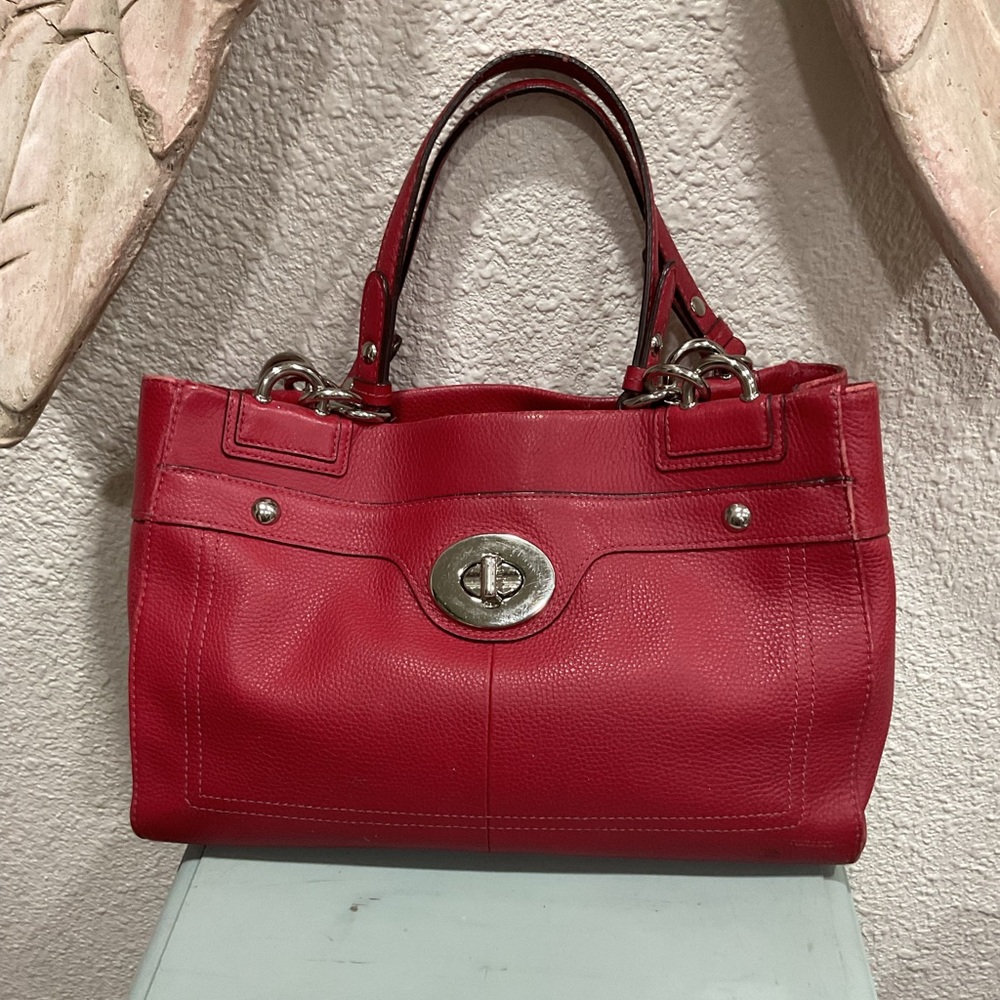 Red Leather COACH Penelope Satchel Handbag - Women Bags